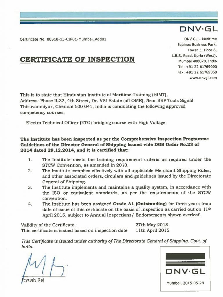 DNV-GL Grade A1 Certificate 2014