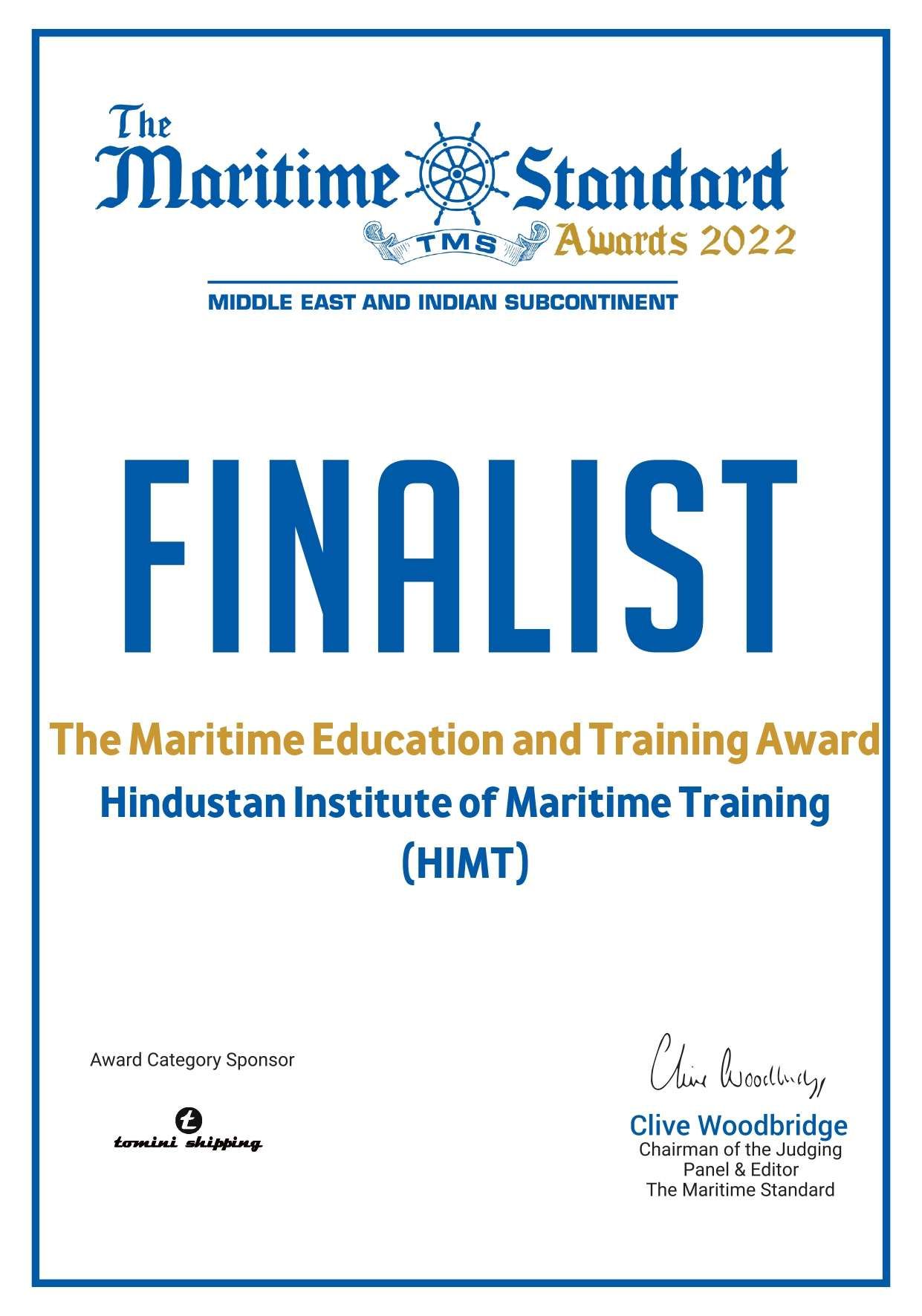TMS Awards 2022 Certificate