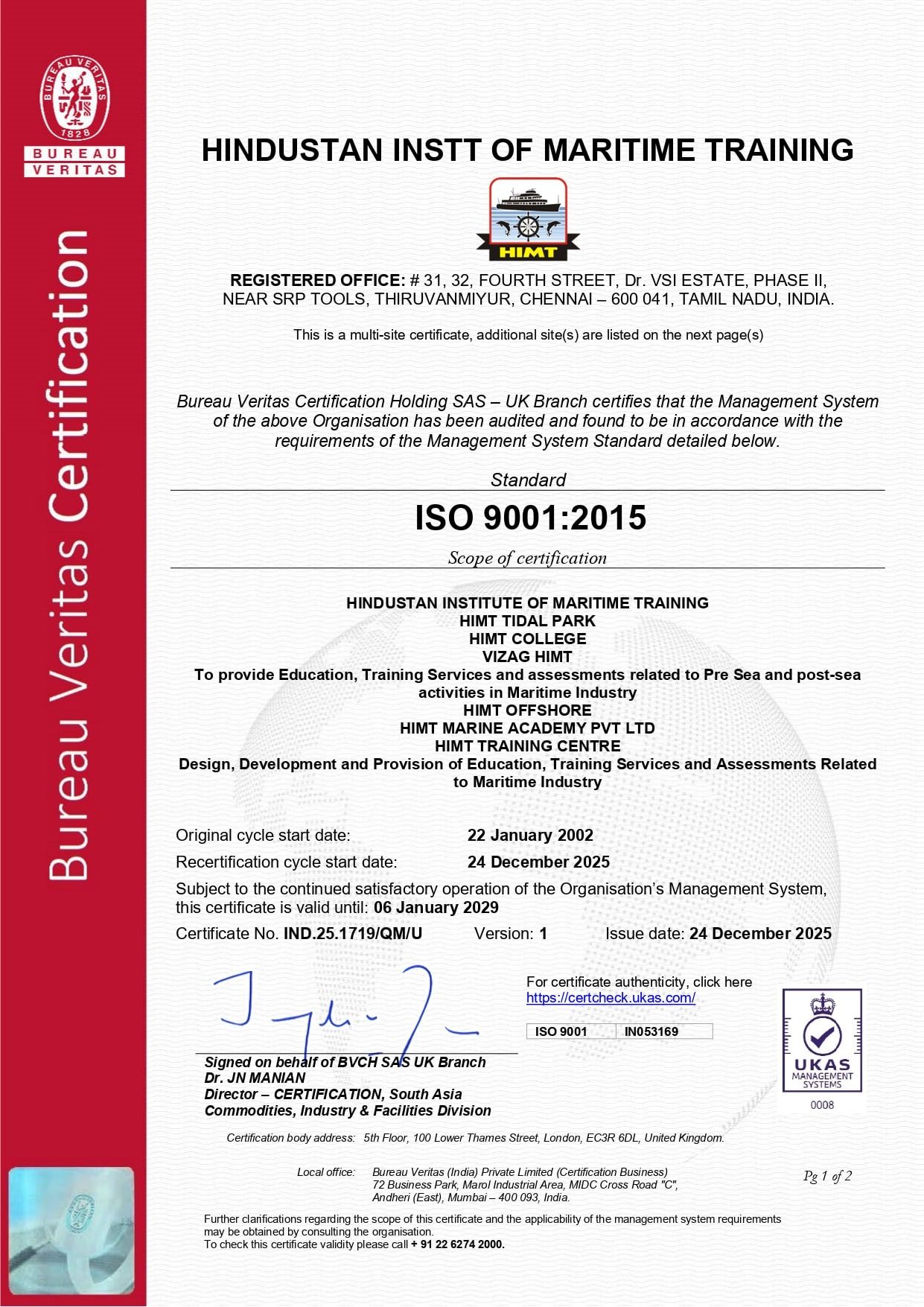 ISO Certificate 2026 Page 1