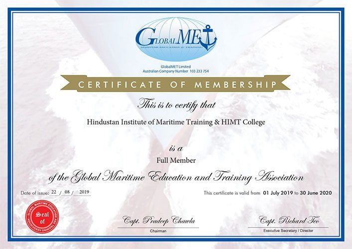 GlobalMET Membership Certificate 2019